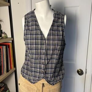 Vintage Plaid Button Up Vest M